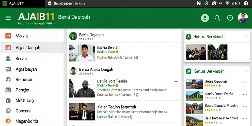 Screenshot antarmuka aplikasi AJAIB11 menampilkan berita daerah terkini.