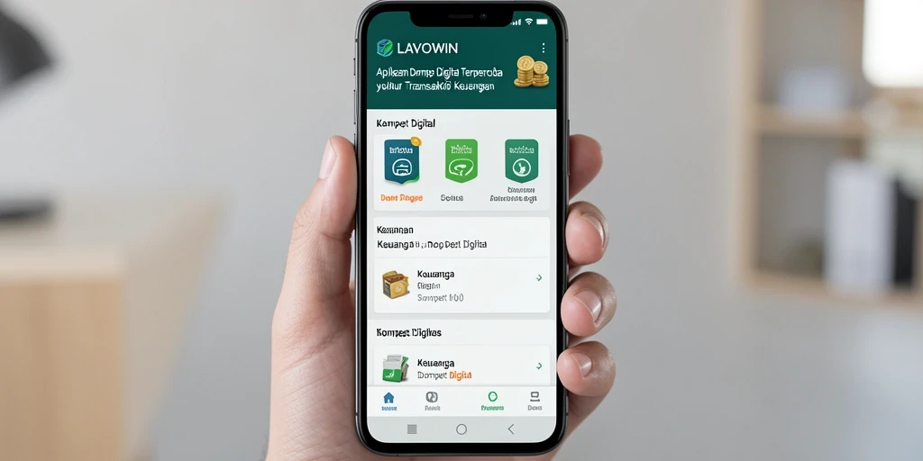 Antarmuka modern dan fungsional dari aplikasi LAVOWIN Dompet Digital.
