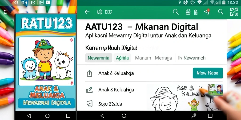 Antarmuka aplikasi RATU123 dengan berbagai pilihan gambar mewarnai.