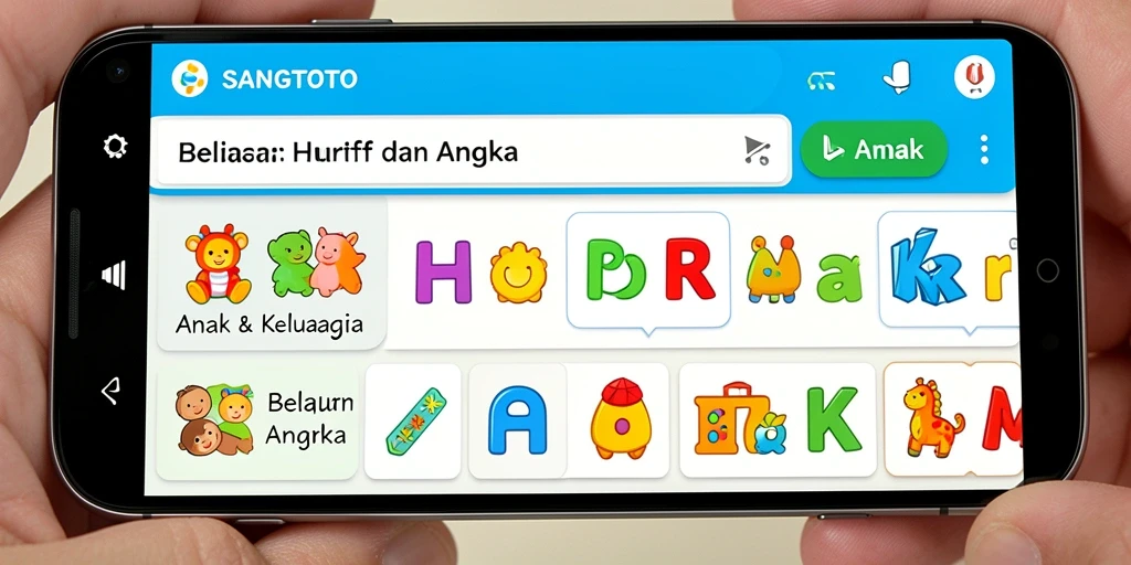 Antarmuka SANGTOTO untuk belajar huruf dan angka yang ceria.