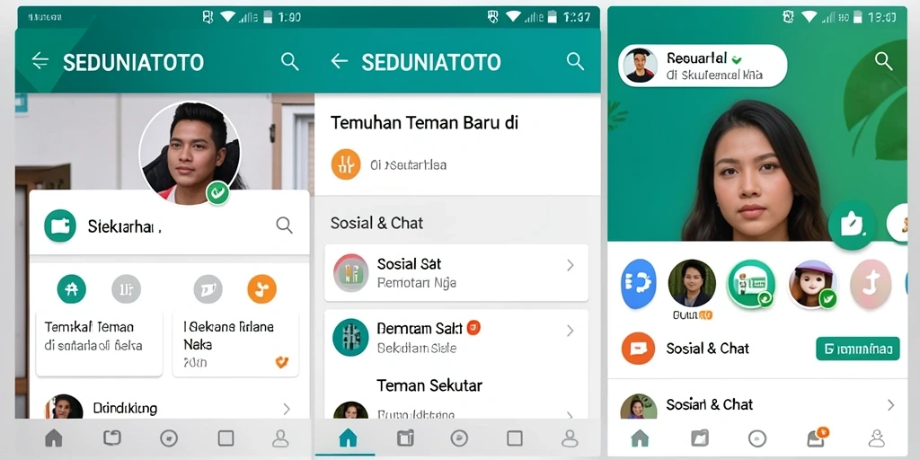 Antarmuka pengguna SEDUNIATOTO yang menarik untuk menemukan teman baru.
